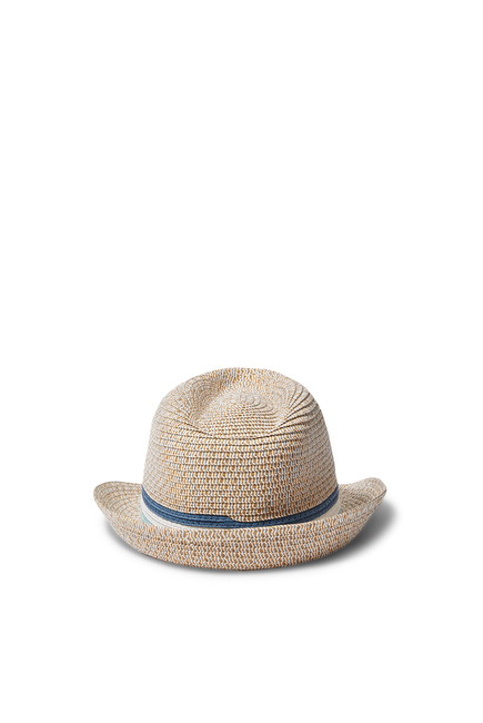 قبعة قش فيدورا بخطوط لون البحر